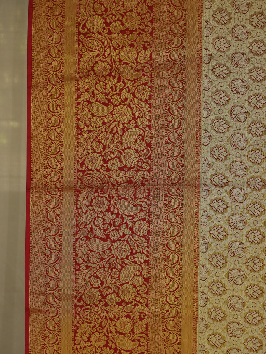 Champagne Gold Dharmavaram Inspired Semi Silk Saree with Wide Wide Contrast Border