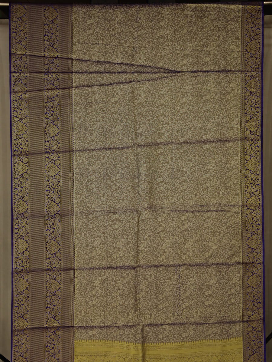 Champagne Gold Kanchipuram Inspired Semi Silk Saree with Wide Wide Contrast Border