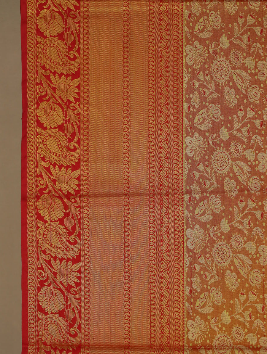 Burnt Orange Dharmavaram Inspired Semi Silk Saree with Medium Medium Contrast Border