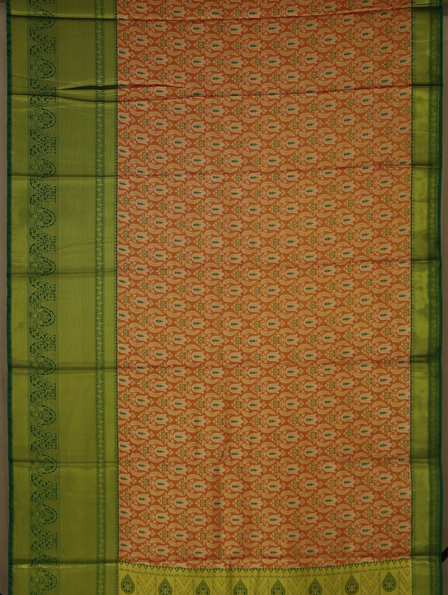 Olive Green Uppada Inspired Semi Silk Saree with Medium Medium Contrast Border