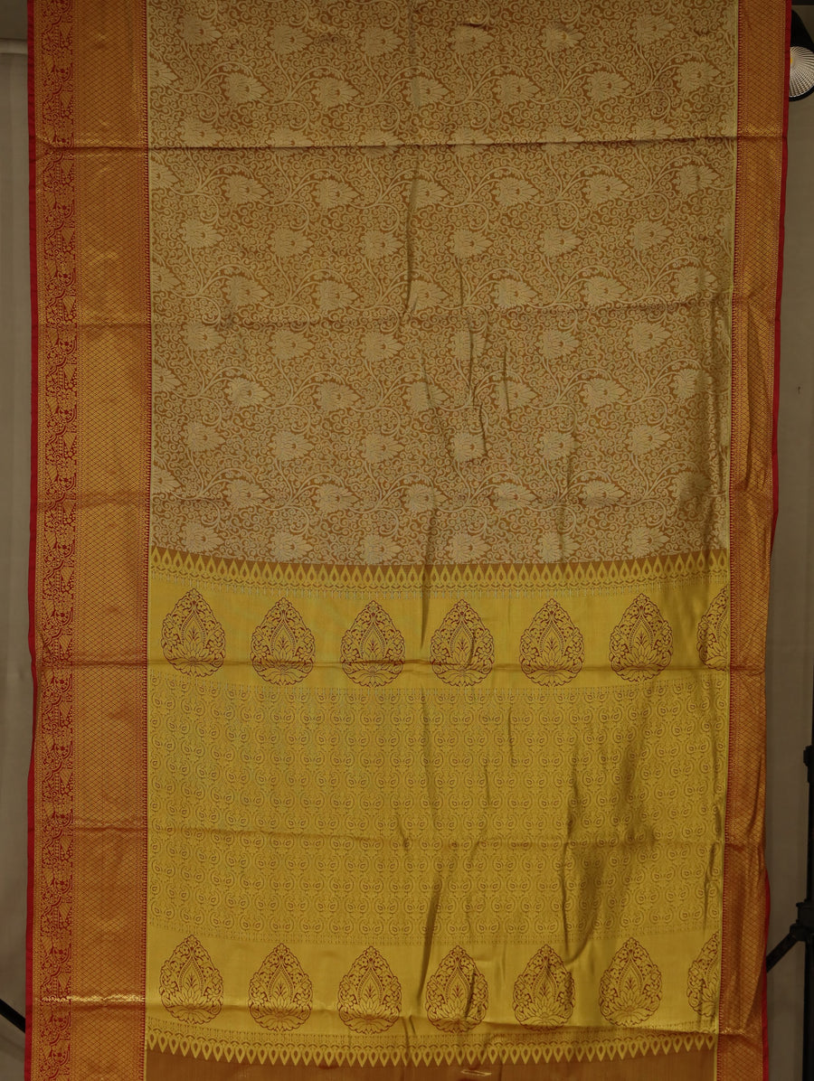 Champagne Gold Dharmavaram Inspired Semi Silk Saree with Wide Wide Contrast Border