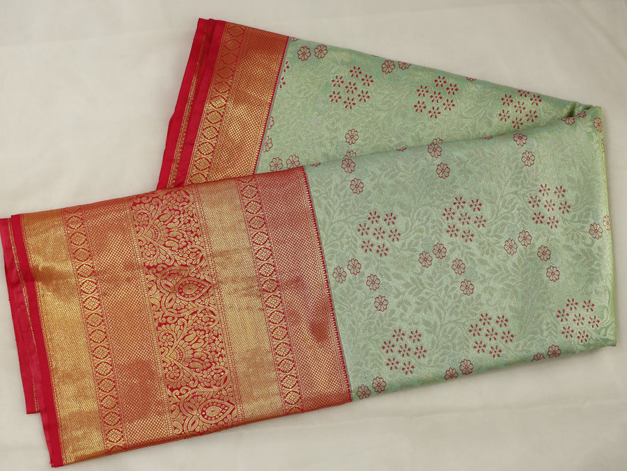 Sage Green Dharmavaram Inspired Semi Silk Saree with Wide Wide Contrast Border