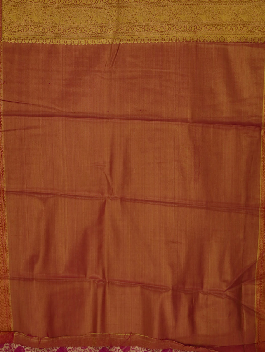 Gold and Russet Red Dharmavaram Inspired Semi Silk Saree with Medium Medium Contrast Border