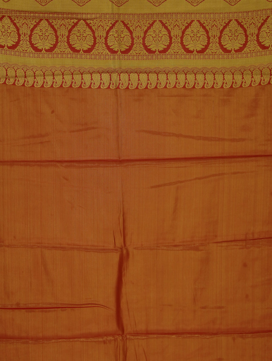Golden Saffron Dharmavaram Inspired Semi Silk Saree with Medium Medium Contrast Border