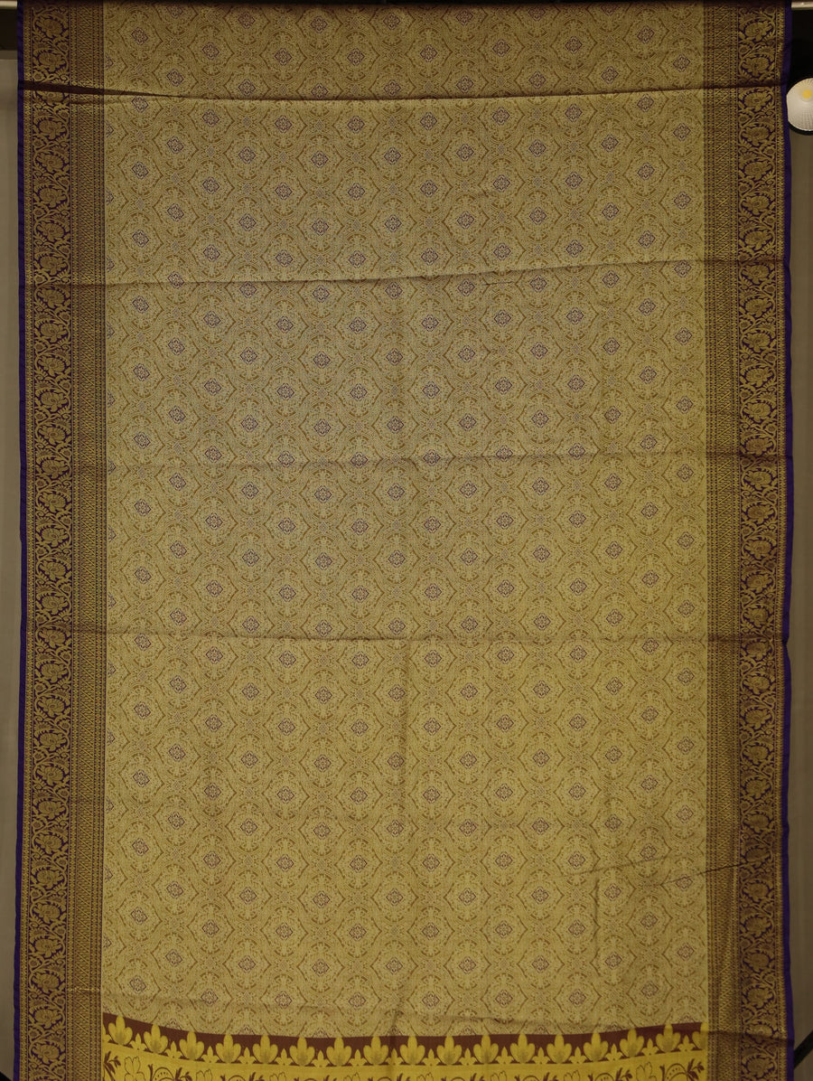 Champagne Gold Dharmavaram Inspired Semi Silk Saree with Wide Wide Contrast Border
