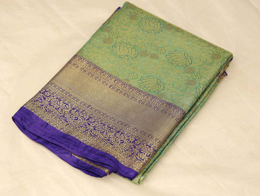 Sage Green Kanchipuram Inspired Semi Silk Saree with Medium Medium Contrast Border