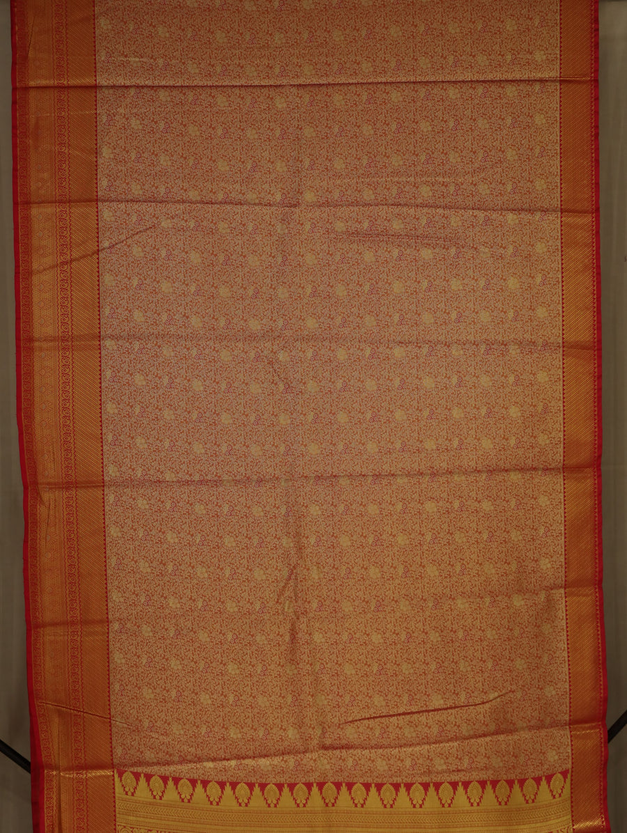 Sunset Orange Dharmavaram Inspired Semi Silk Saree with Wide Wide Contrast Border