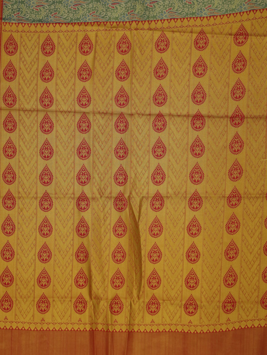 Sage Green Dharmavaram Inspired Semi Silk Saree with Medium Medium Contrast Border