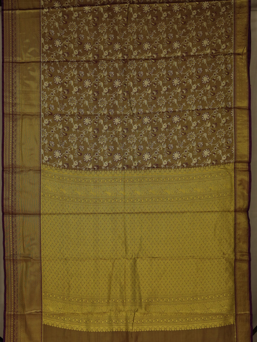 Antique Bronze Dharmavaram Inspired Semi Silk Saree with Medium Medium Contrast Border