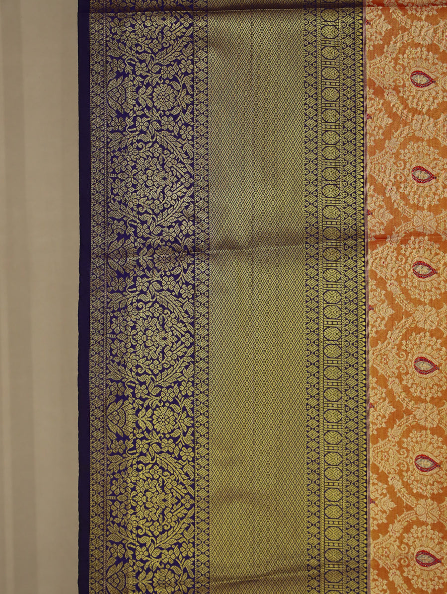 Antique Gold Dharmavaram Inspired Semi Silk Saree with Medium Medium Contrast Border