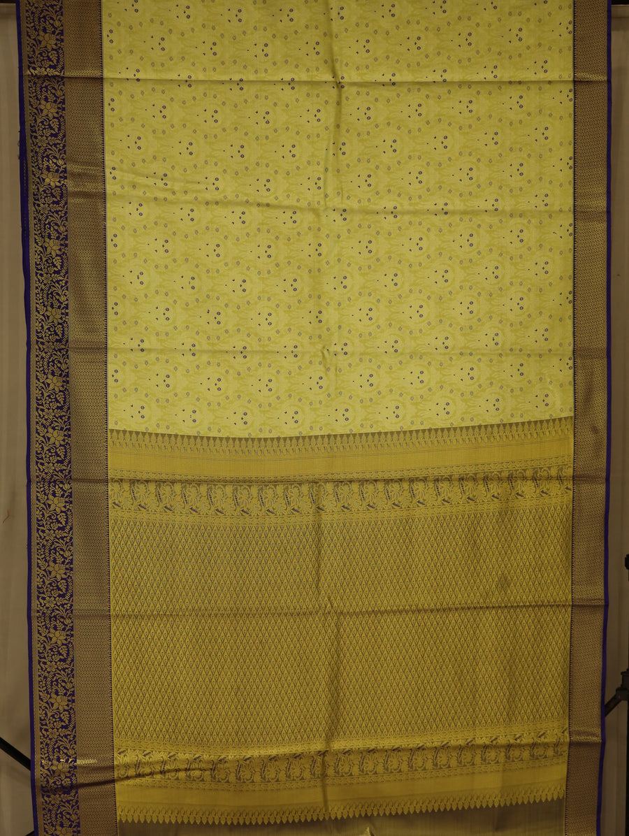 Lime Green Kanchipuram Inspired Semi Silk Saree with Wide Wide Contrast Border