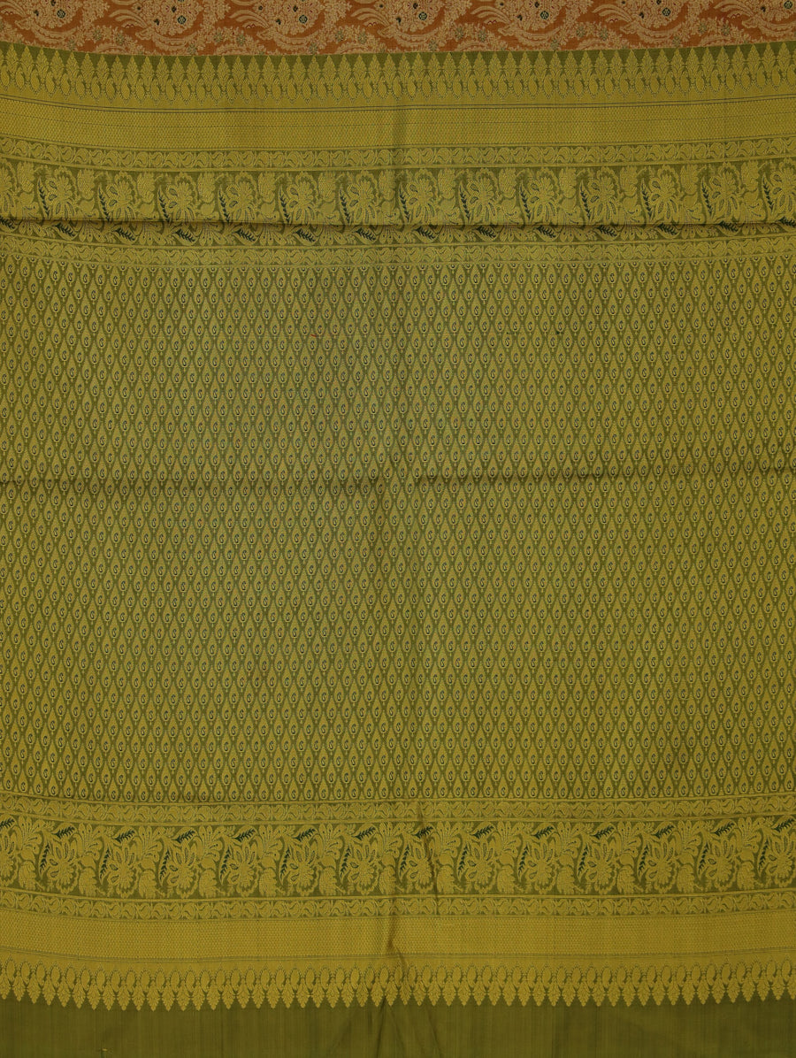Champagne Gold Kanchipuram Inspired Semi Silk Saree with Wide Wide Contrast Border