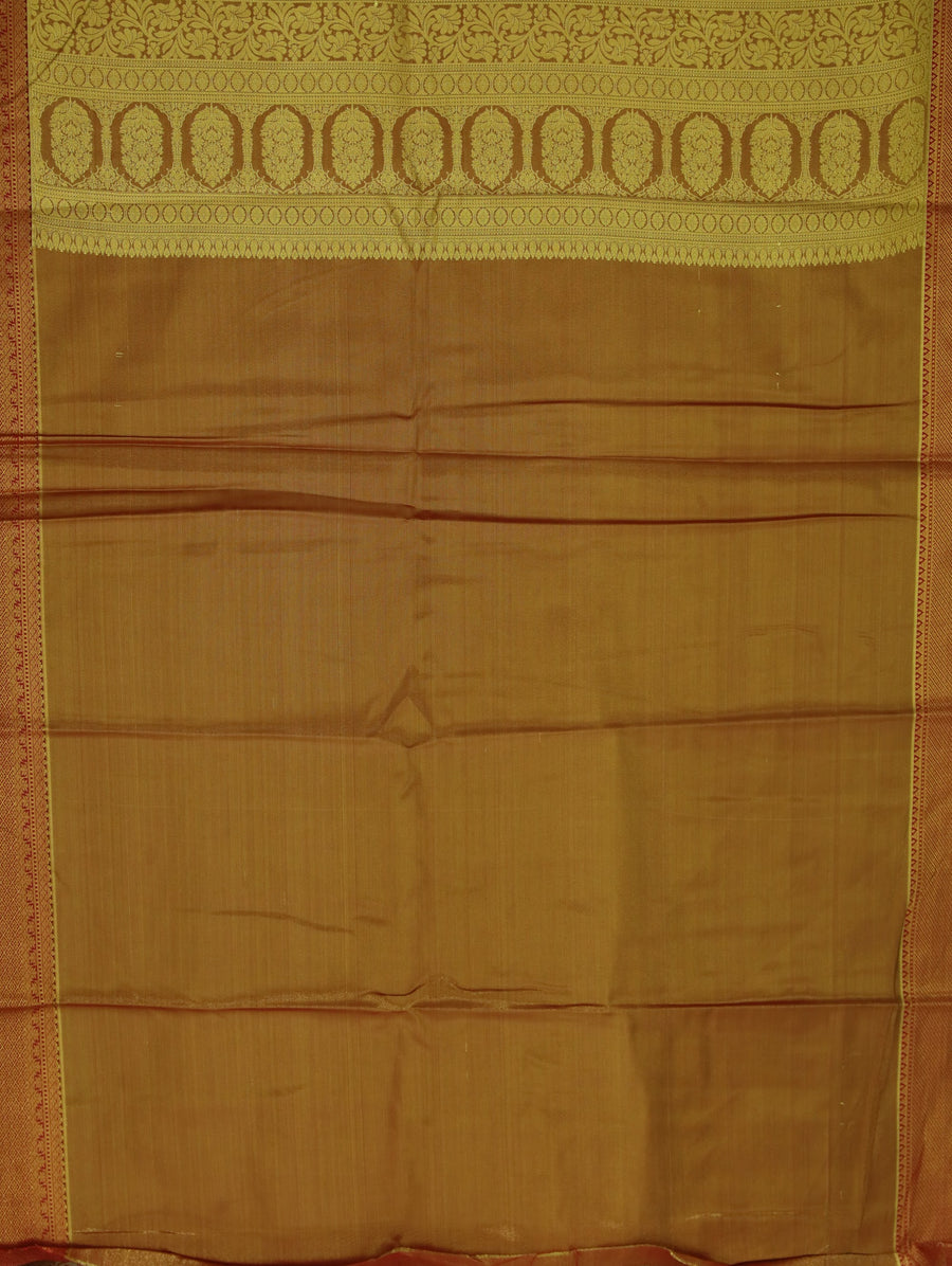 Saffron Gold Kanchipuram Inspired Semi Silk Saree with Wide Wide Contrast Border