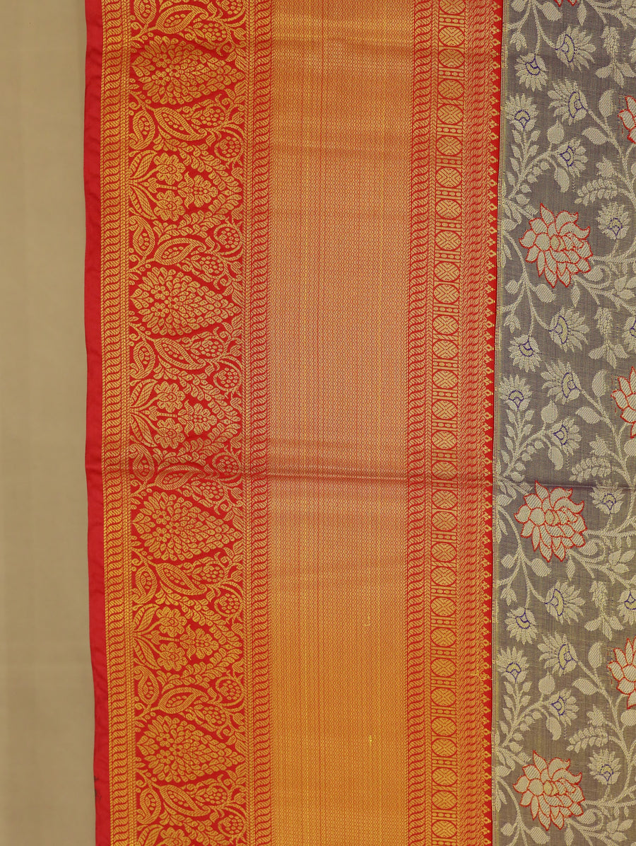 Champagne Gold Dharmavaram Inspired Semi Silk Saree with Wide Wide Contrast Border