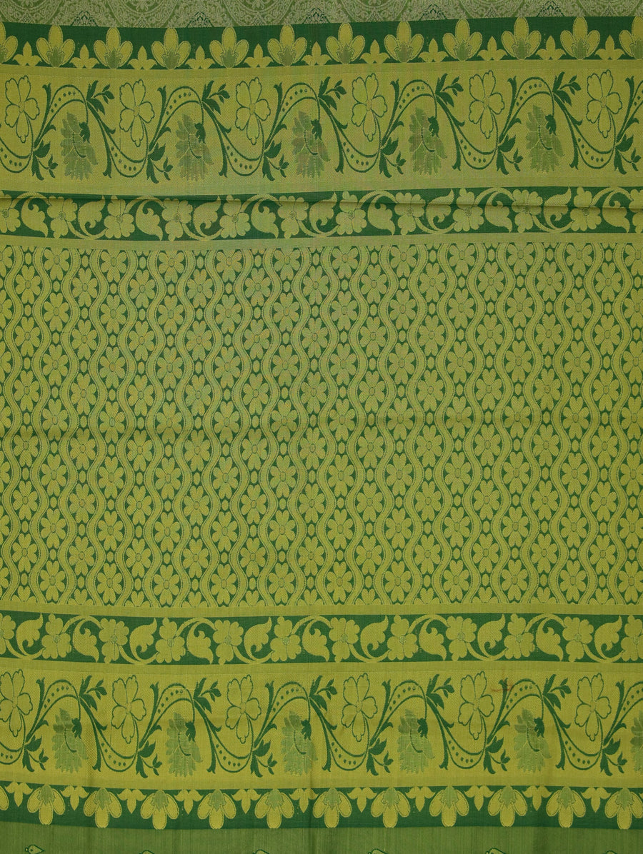 Sage Green Kanchipuram Inspired Semi Silk Saree with Medium Medium Contrast Border