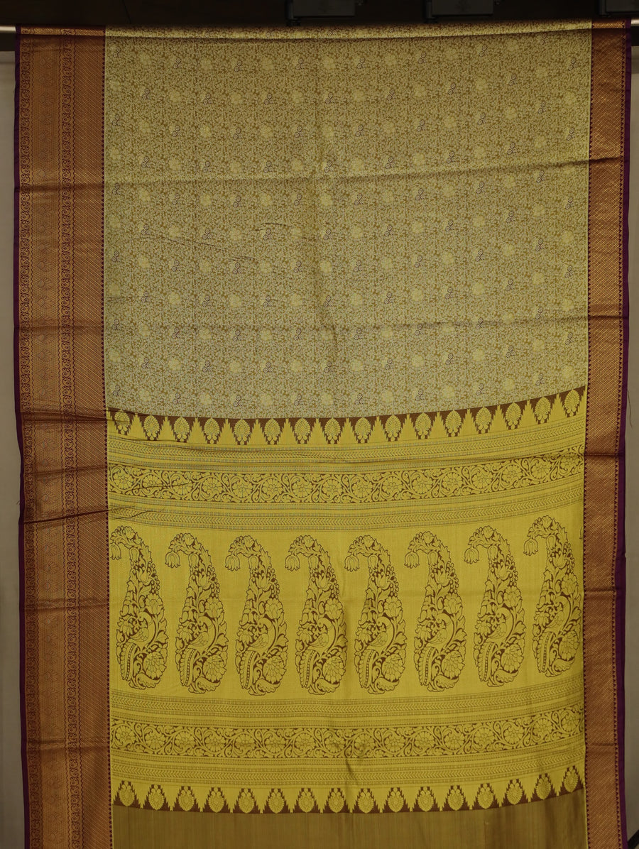 Olive Green Dharmavaram Inspired Semi Silk Saree with Wide Wide Contrast Border