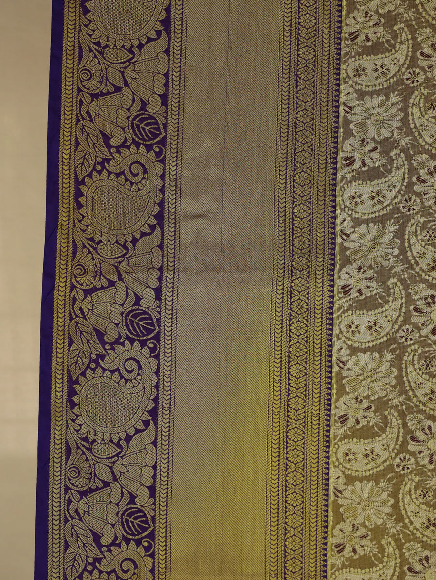 Champagne Gold Kanchipuram Inspired Semi Silk Saree with Wide Wide Contrast Border