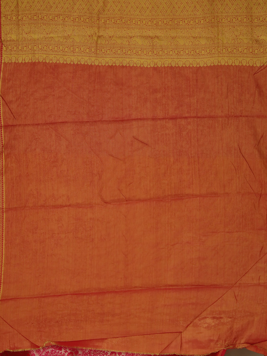 Sunset Gold Dharmavaram Inspired Semi Silk Saree with Medium Medium Contrast Border