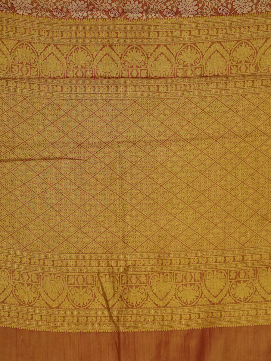 Burnt Orange Kanchipuram Inspired Semi Silk Saree with Wide Wide Contrast Border