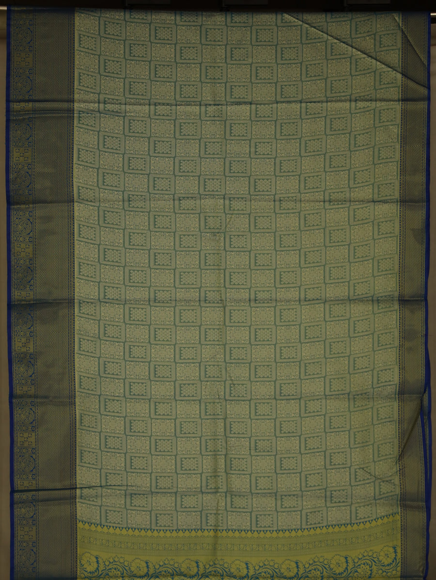 Seafoam Green Kanchipuram Inspired Semi Silk Saree with Medium Medium Contrast Border