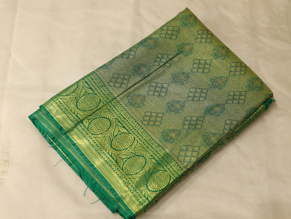 Olive Green Uppada Inspired Semi Silk Saree with Medium Medium Contrast Border