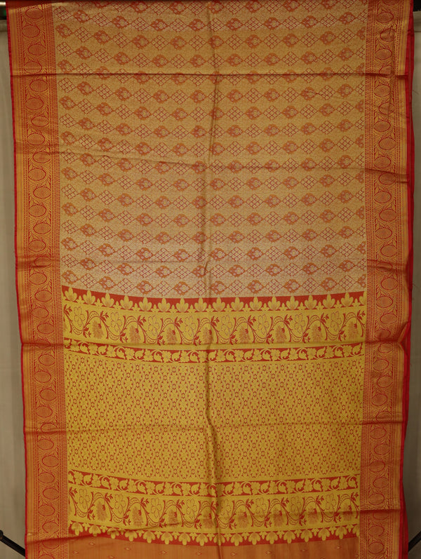 Sunset Gold Dharmavaram Inspired Semi Silk Saree with Medium Medium Contrast Border