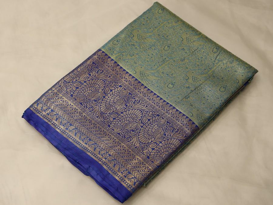 Sage Green Kanchipuram Inspired Semi Silk Saree with Medium Medium Contrast Border
