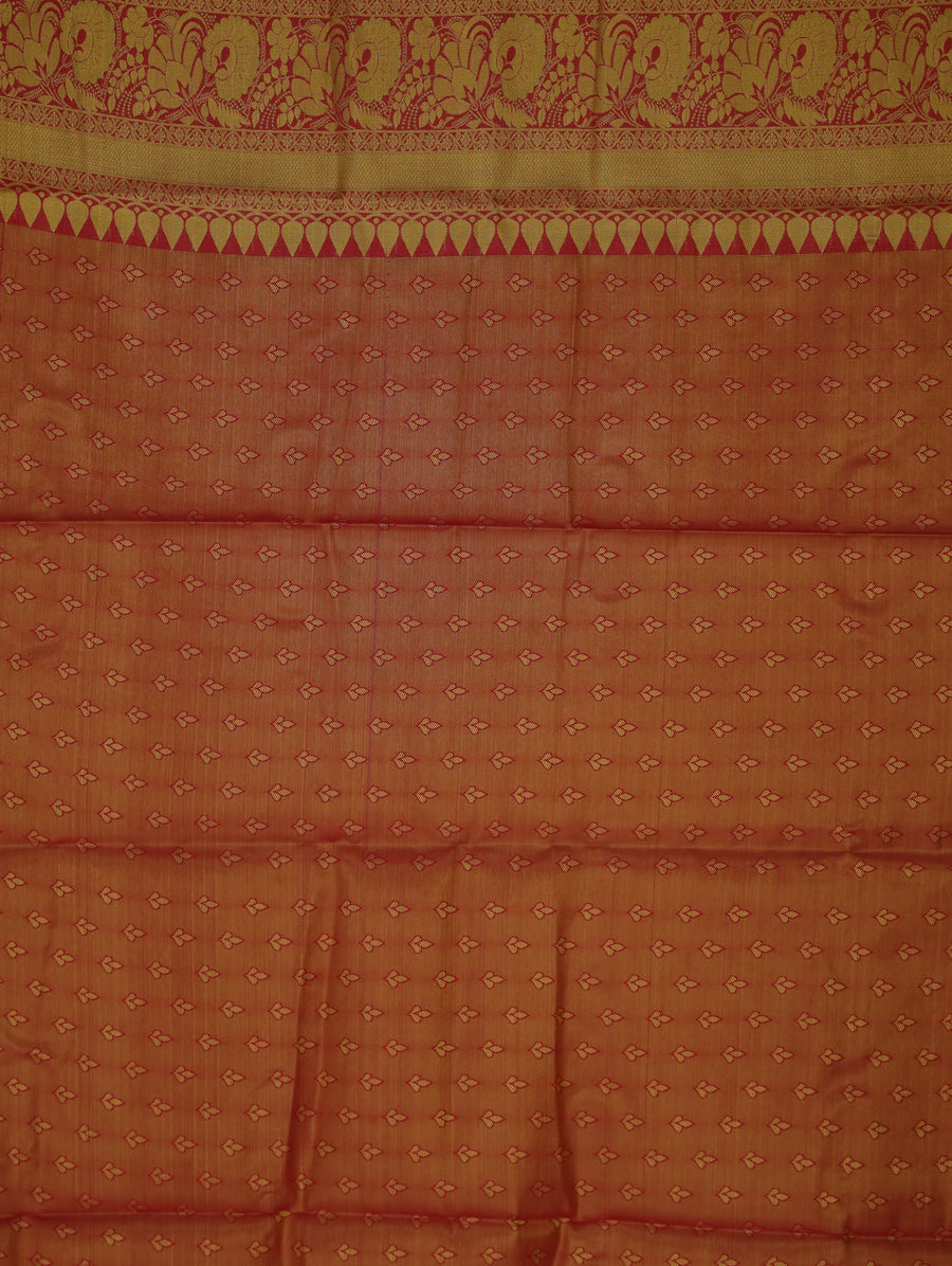 Terracotta Orange Dharmavaram Inspired Semi Silk Saree with Wide Wide Contrast Border