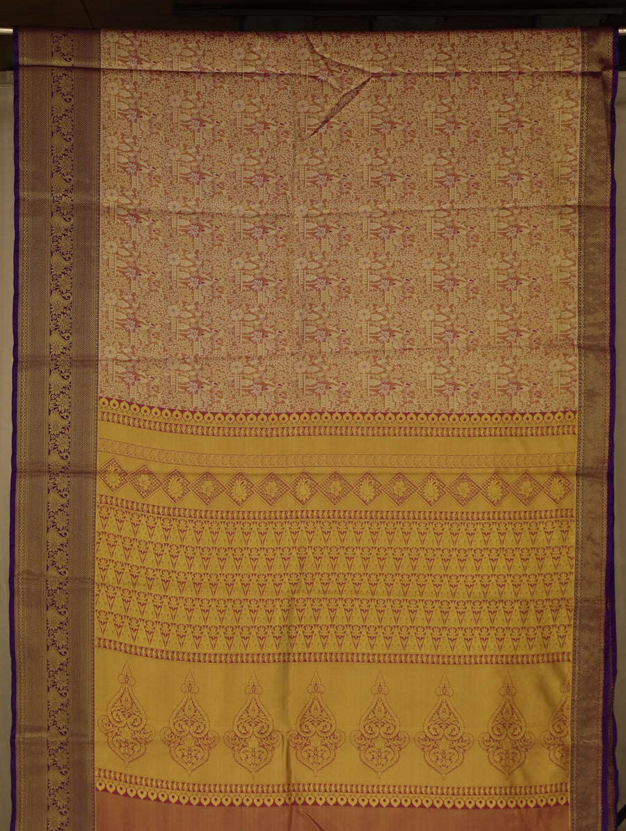Champagne Gold Dharmavaram Inspired Semi Silk Saree with Medium Medium Contrast Border