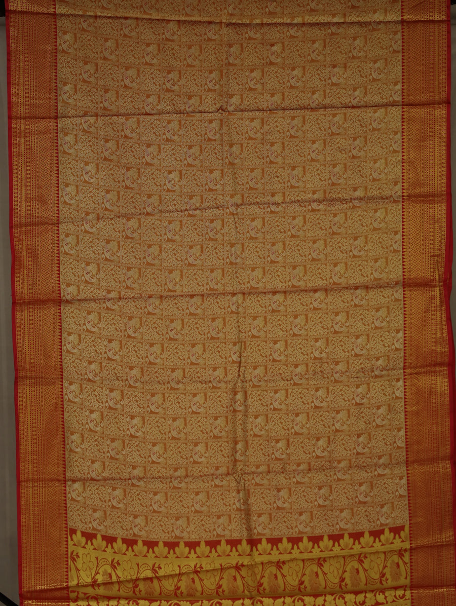 Sunset Gold Dharmavaram Inspired Semi Silk Saree with Wide Wide Contrast Border