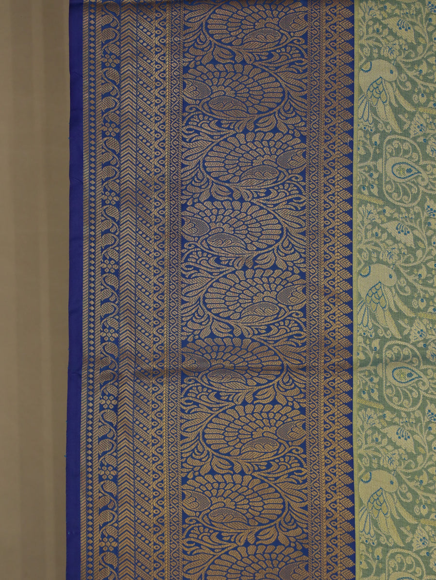 Sage Green Kanchipuram Inspired Semi Silk Saree with Medium Medium Contrast Border