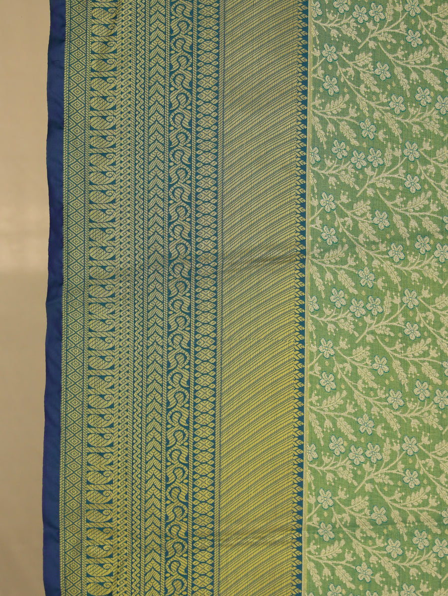 Lime Green Uppada Inspired Semi Silk Saree with Medium Medium Contrast Border