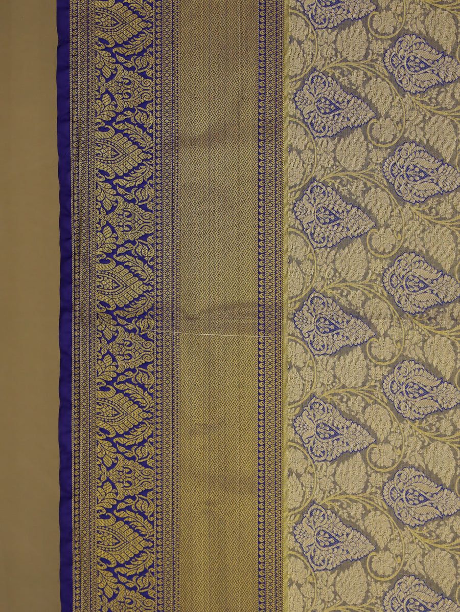 Champagne Gold Kanchipuram Inspired Semi Silk Saree with Medium Medium Contrast Border
