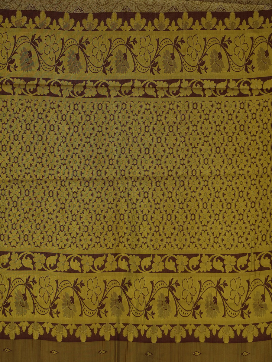 Champagne Gold Dharmavaram Inspired Semi Silk Saree with Wide Wide Contrast Border