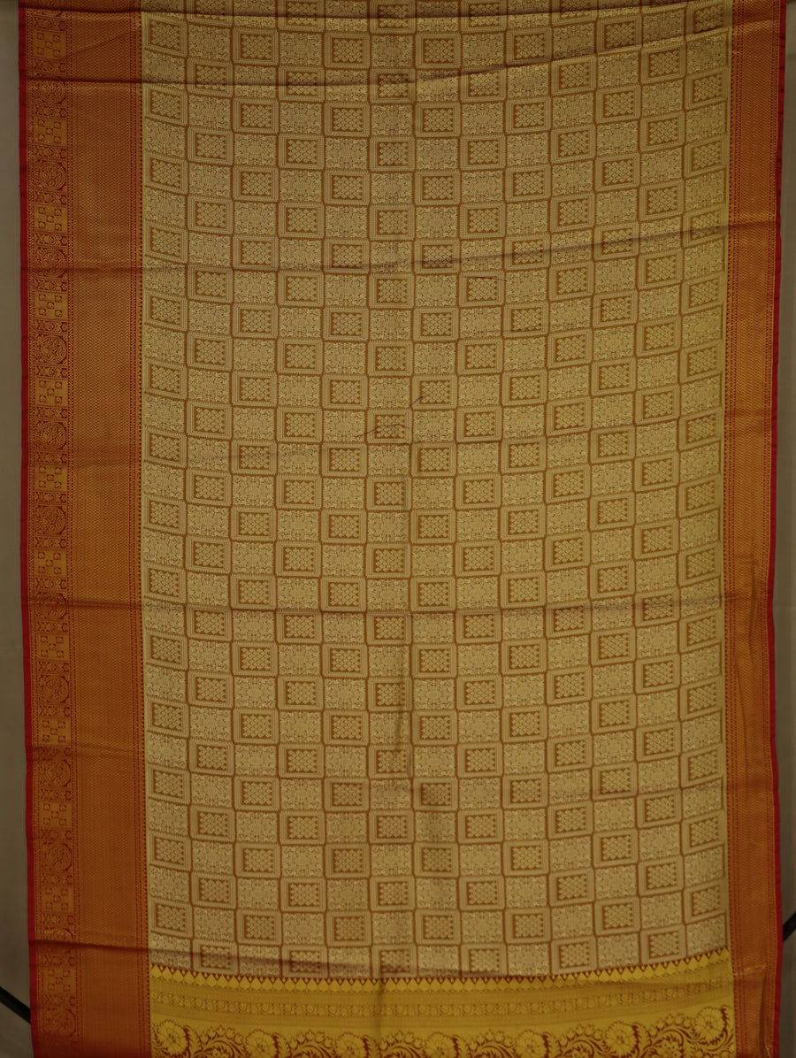 Champagne Gold Dharmavaram Inspired Semi Silk Saree with Medium Medium Contrast Border