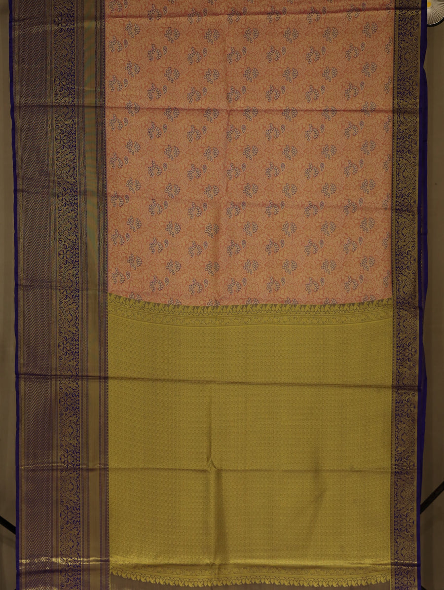 Peach Blossom Kanchipuram Inspired Semi Silk Saree with Wide Wide Contrast Border