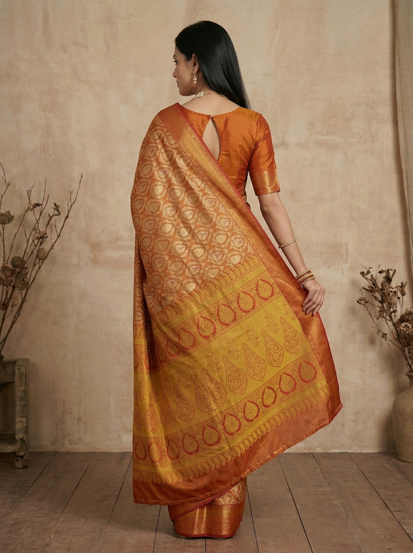 Burnt Orange Dharmavaram Inspired Semi Silk Saree with Medium Medium Self Border