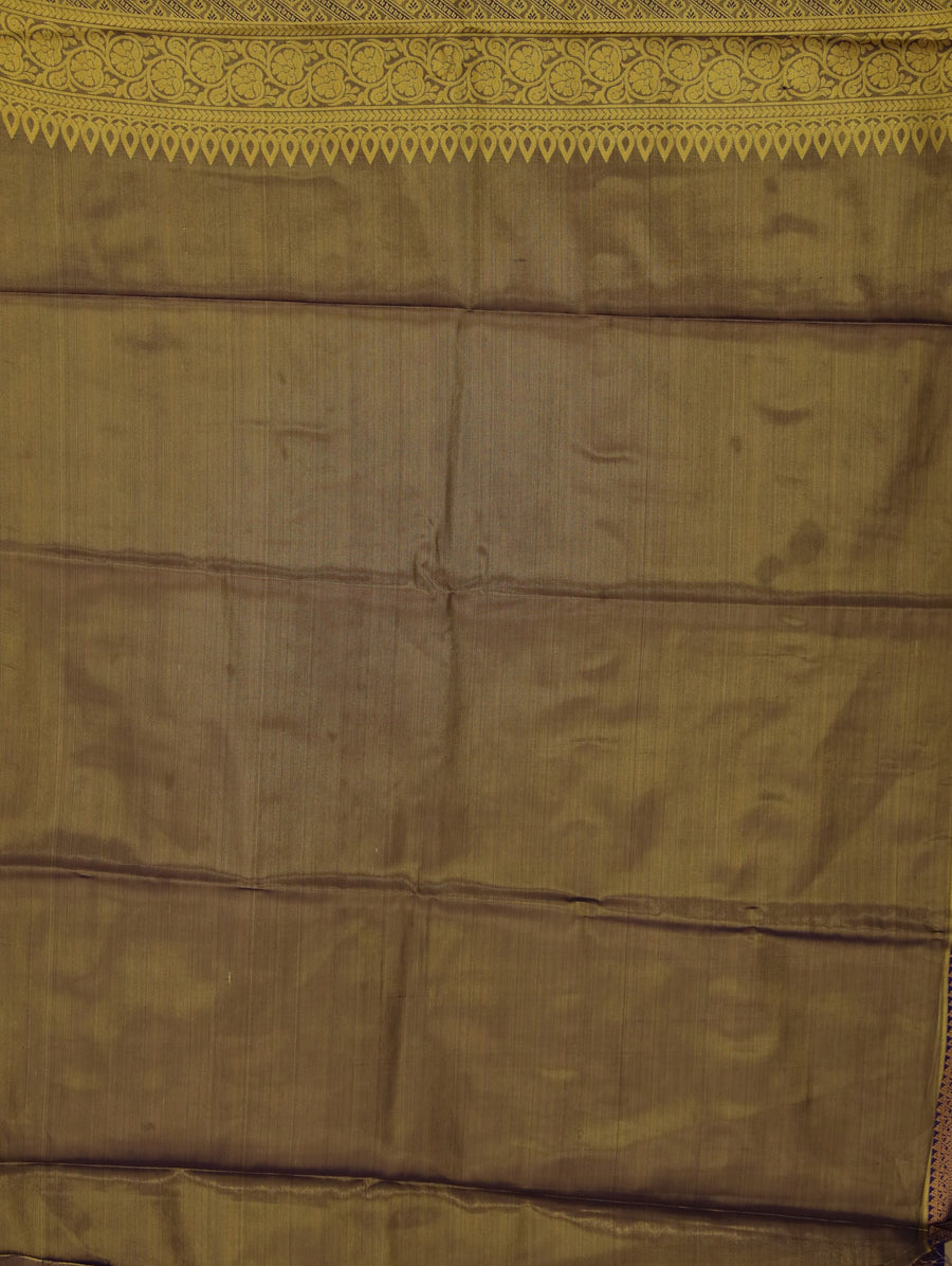 Olive Green Kanchipuram Inspired Semi Silk Saree with Medium Medium Contrast Border