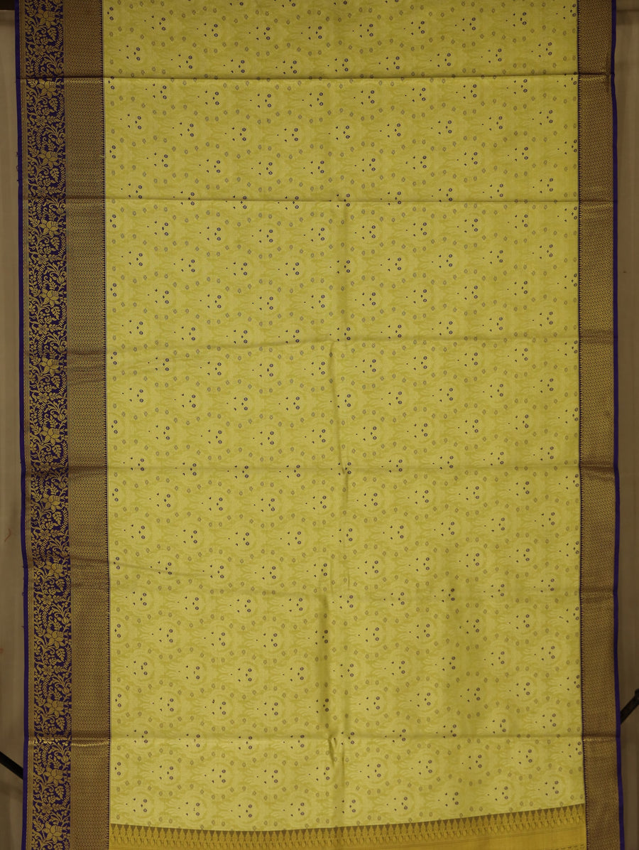 Lime Green Kanchipuram Inspired Semi Silk Saree with Wide Wide Contrast Border