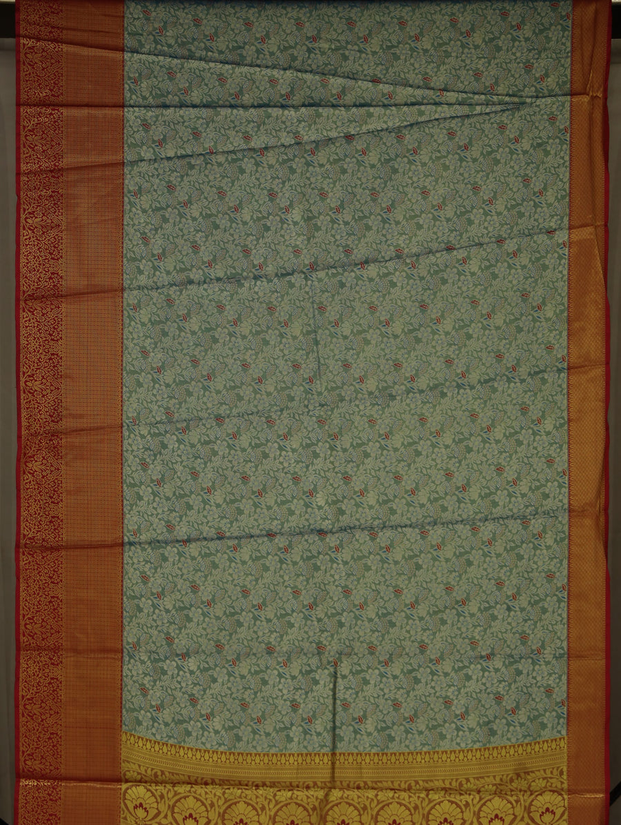 Sage Green Uppada Inspired Semi Silk Saree with Medium Medium Contrast Border