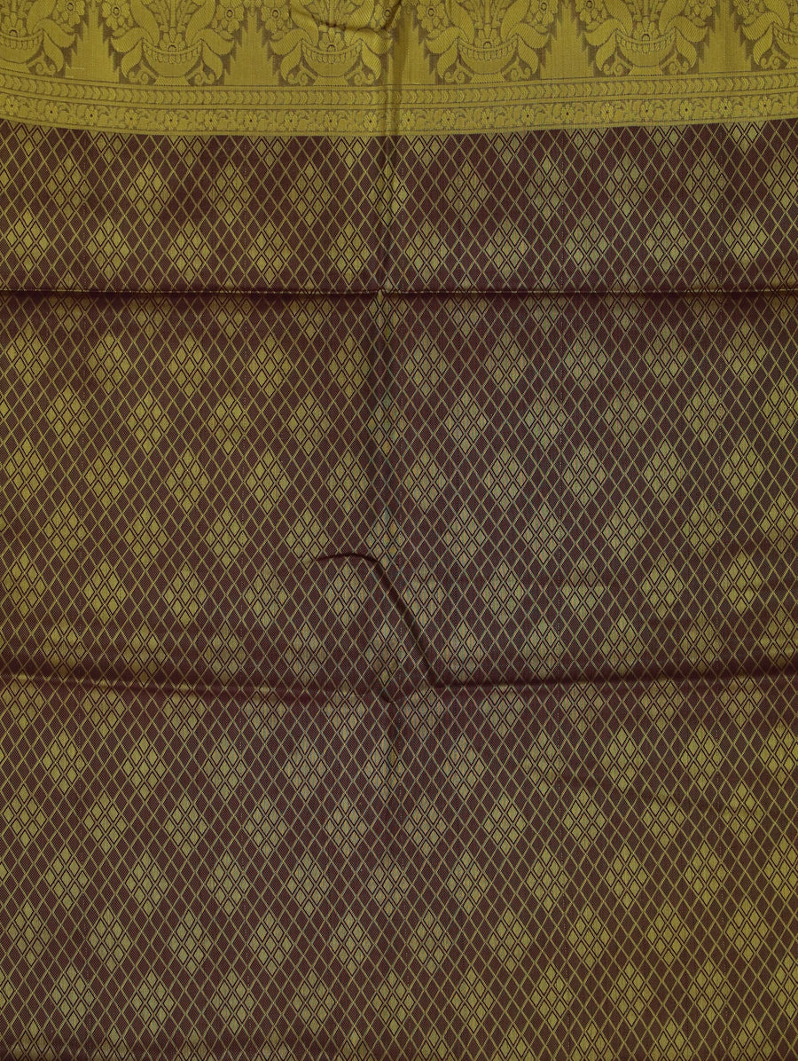 Olive Gold Kanchipuram Inspired Semi Silk Saree with Wide Wide Contrast Border