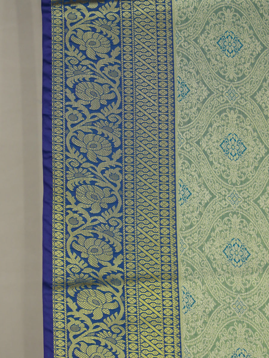 Sage Green Kanchipuram Inspired Semi Silk Saree with Wide Wide Contrast Border