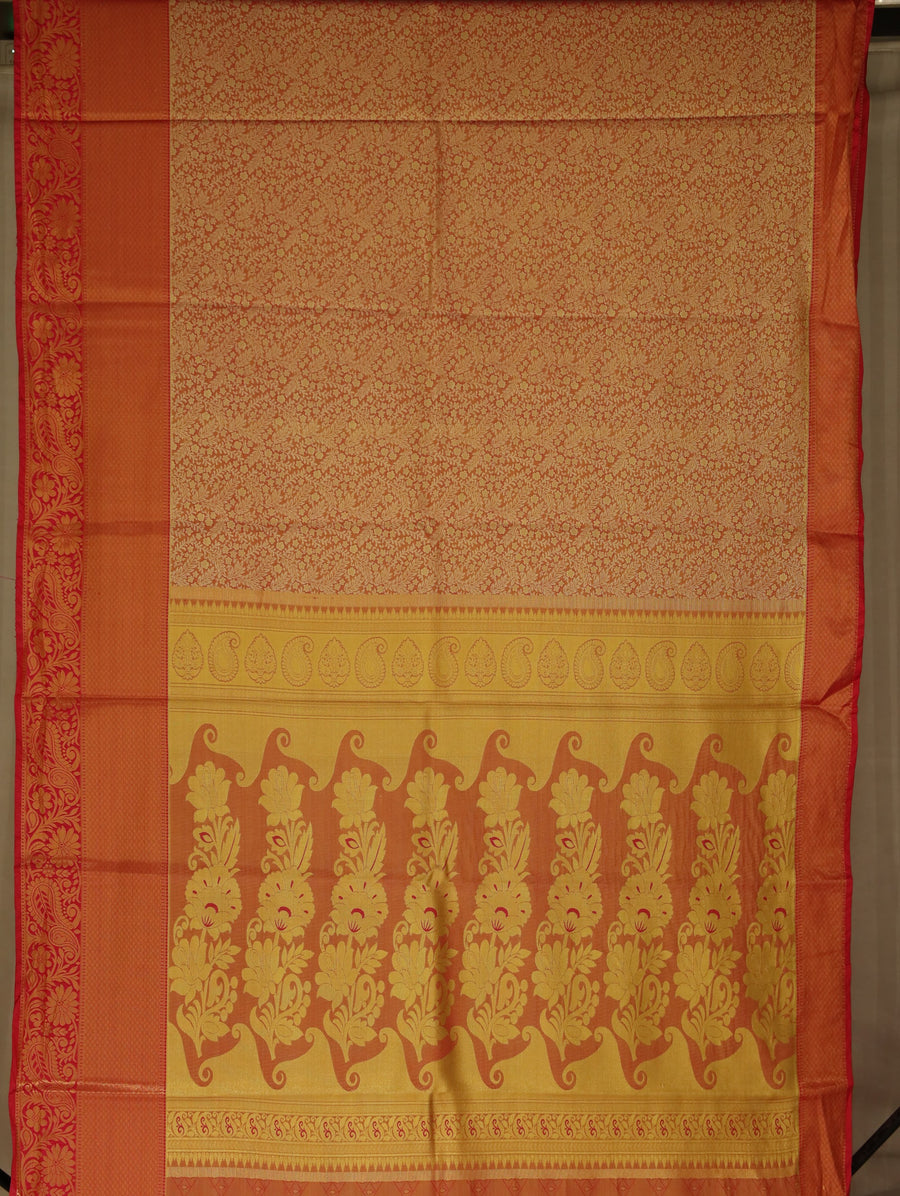 Sunset Orange Dharmavaram Inspired Semi Silk Saree with Wide Wide Contrast Border