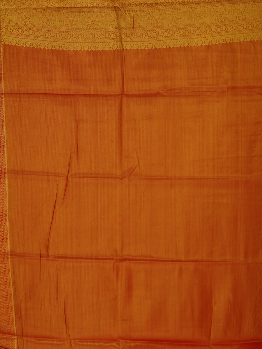 Amber Gold Kanchipuram Inspired Semi Silk Saree with Medium Medium Contrast Border