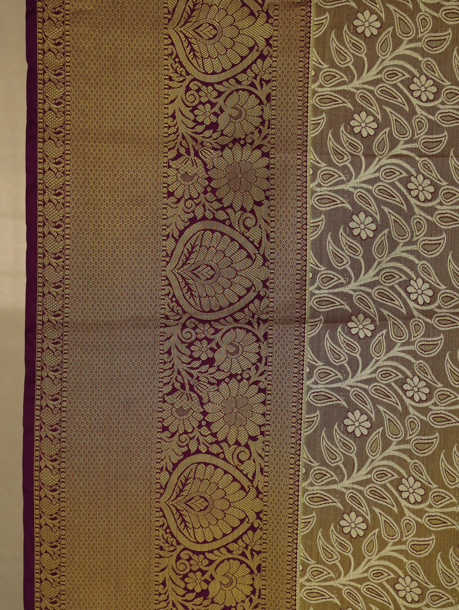 Antique Bronze Dharmavaram Inspired Semi Silk Saree with Wide Medium Contrast Border