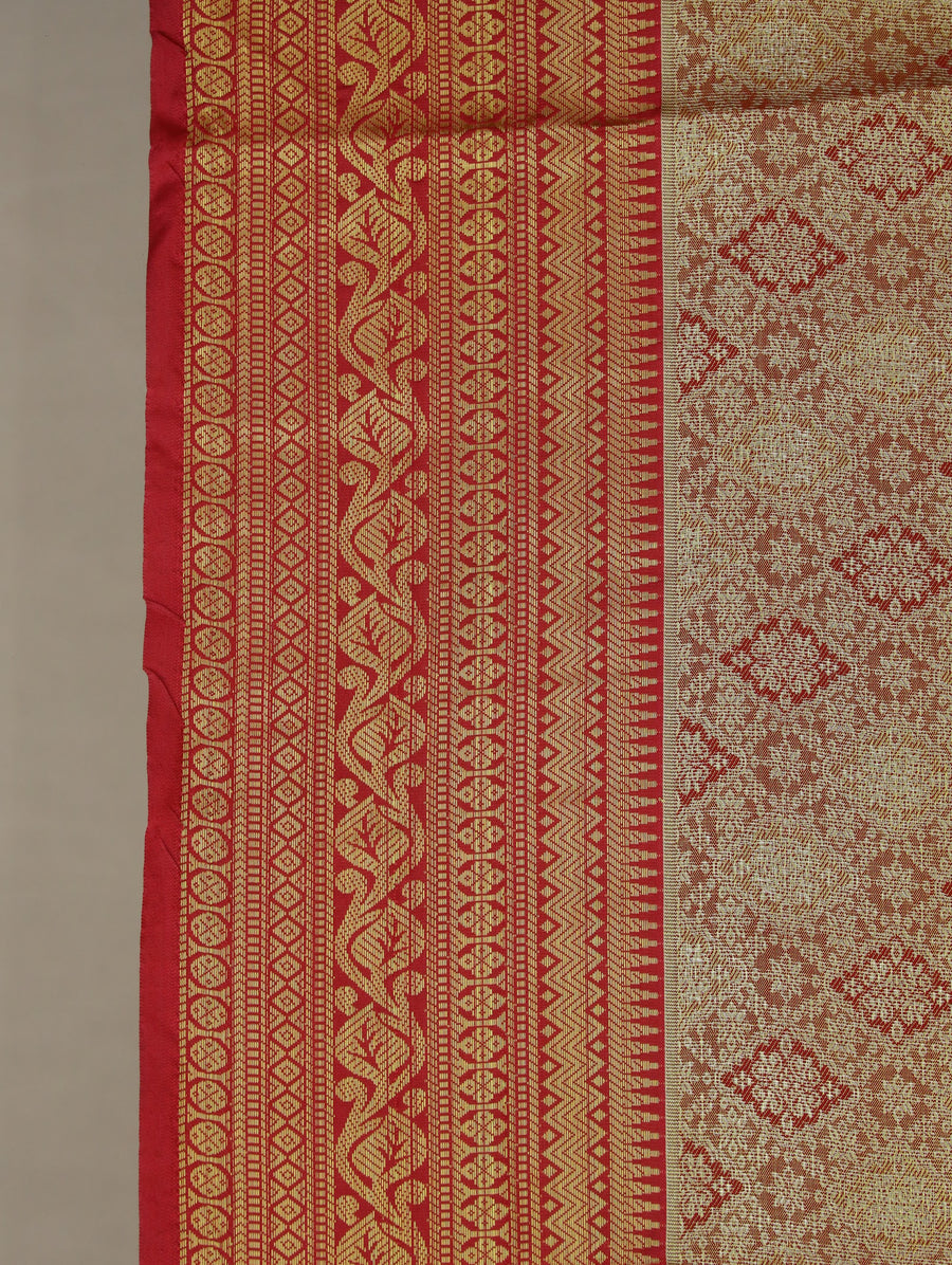 Champagne Gold Dharmavaram Inspired Semi Silk Saree with Medium Medium Contrast Border