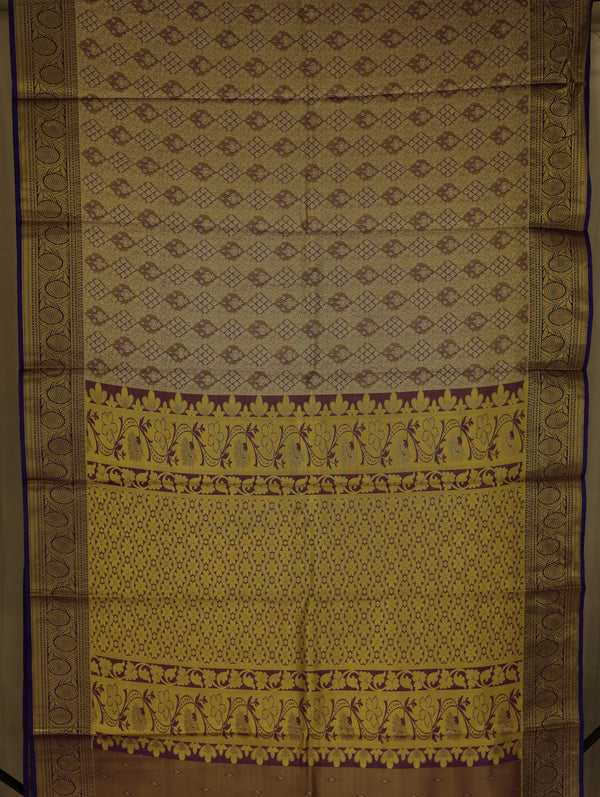 Champagne Gold Kanchipuram Inspired Semi Silk Saree with Medium Medium Contrast Border