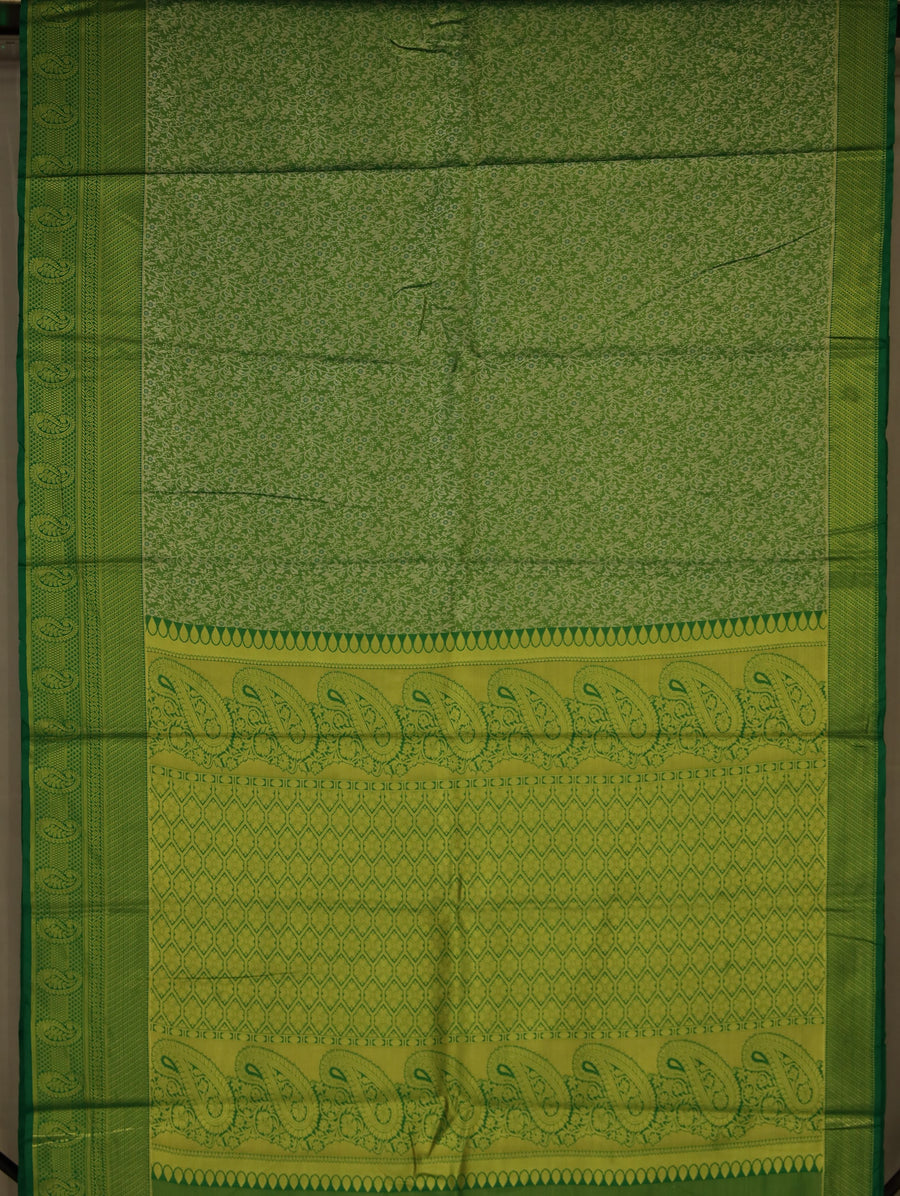 Fern Green Mysore Inspired Semi Silk Saree with Wide Wide Self Border