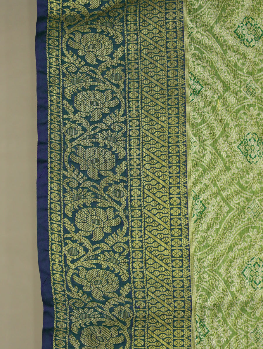 Sage Green Kanchipuram Inspired Semi Silk Saree with Medium Medium Contrast Border