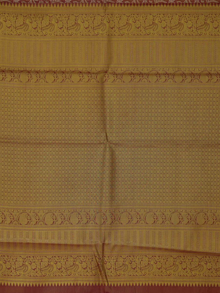 Champagne Gold Dharmavaram Inspired Semi Silk Saree with Wide Wide Contrast Border